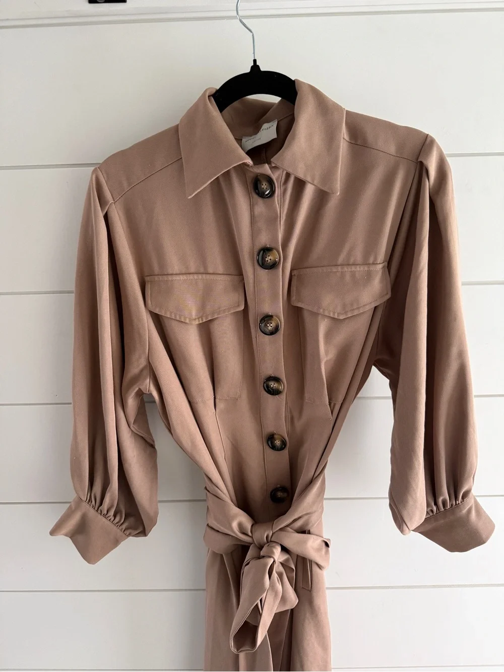 Modern Citizen Taupe Tie-Waist Midi Shirt Dress, Size Medium - Picture 2 of 7
